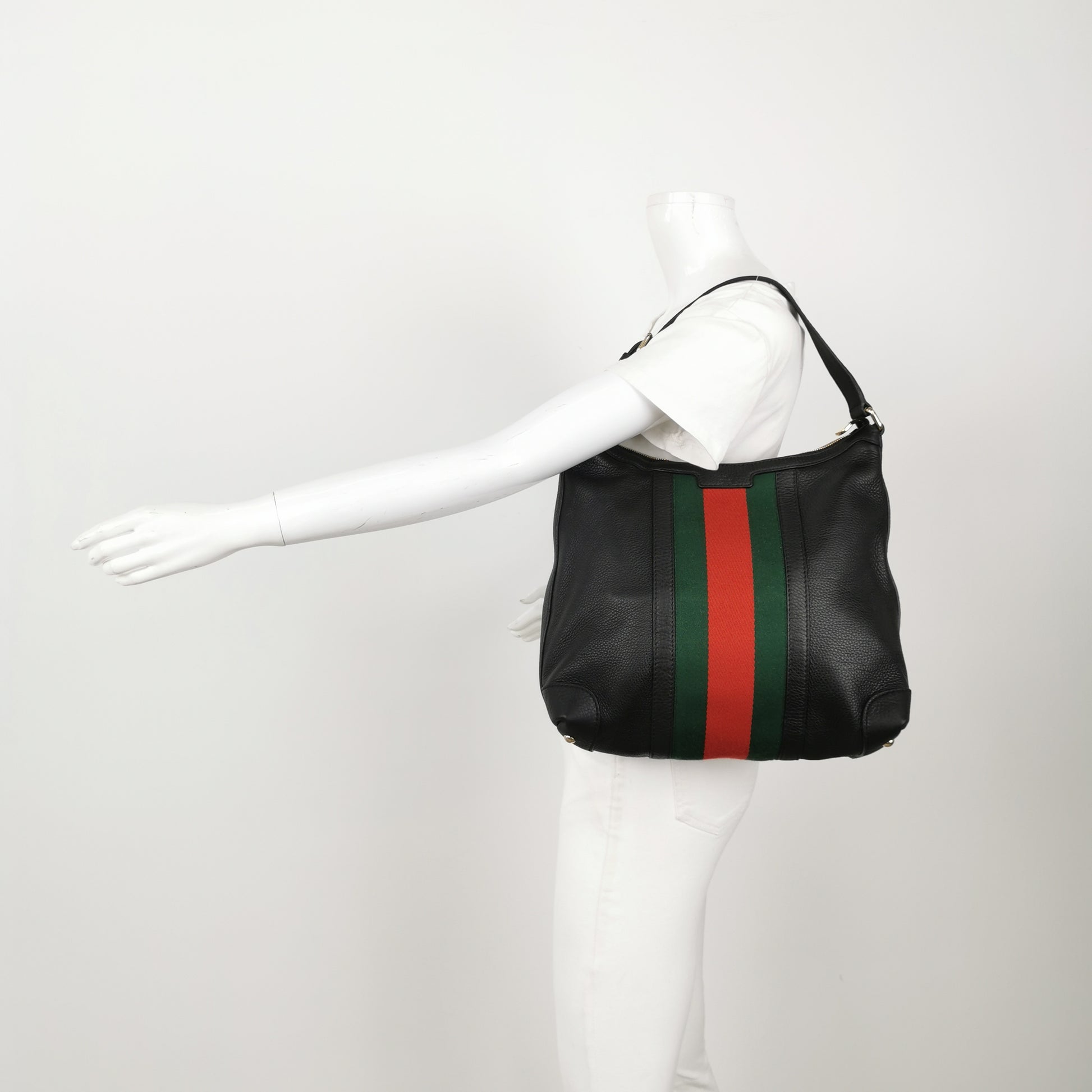 Gucci Web Hobo Medium Grained Calfskin Black