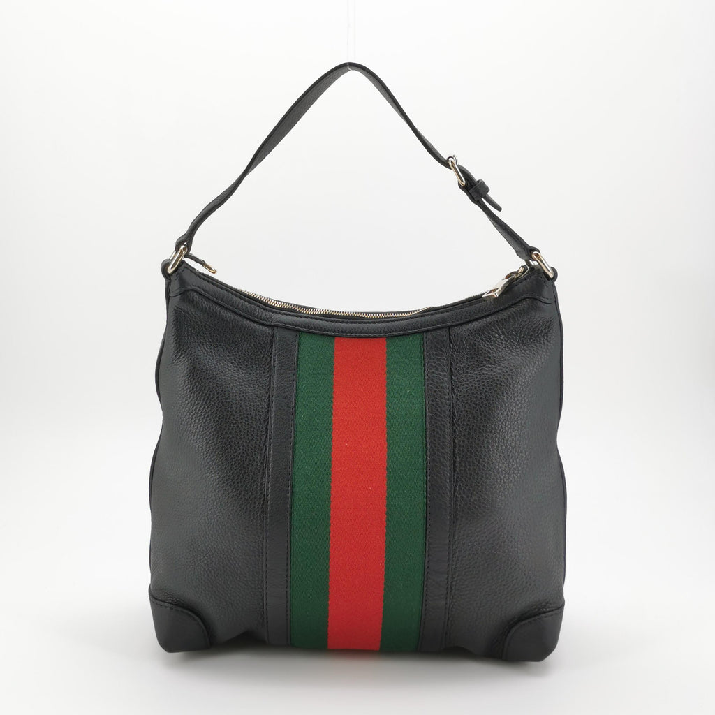 Gucci Web Hobo Medium Grained Calfskin Black