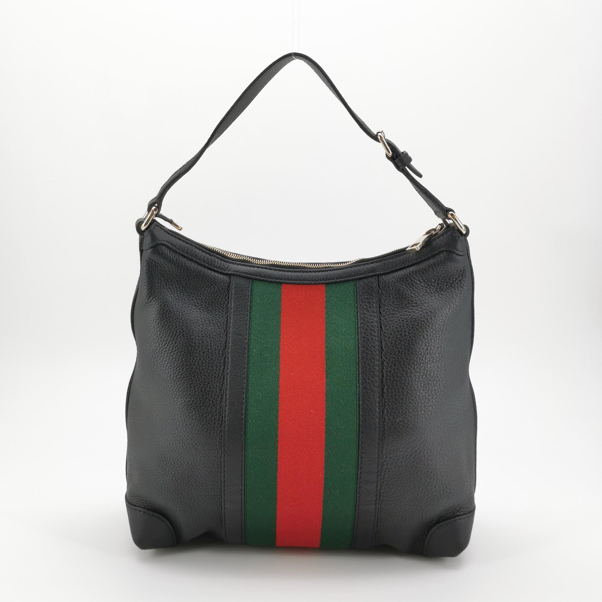 Gucci Web Hobo Medium Grained Calfskin Black