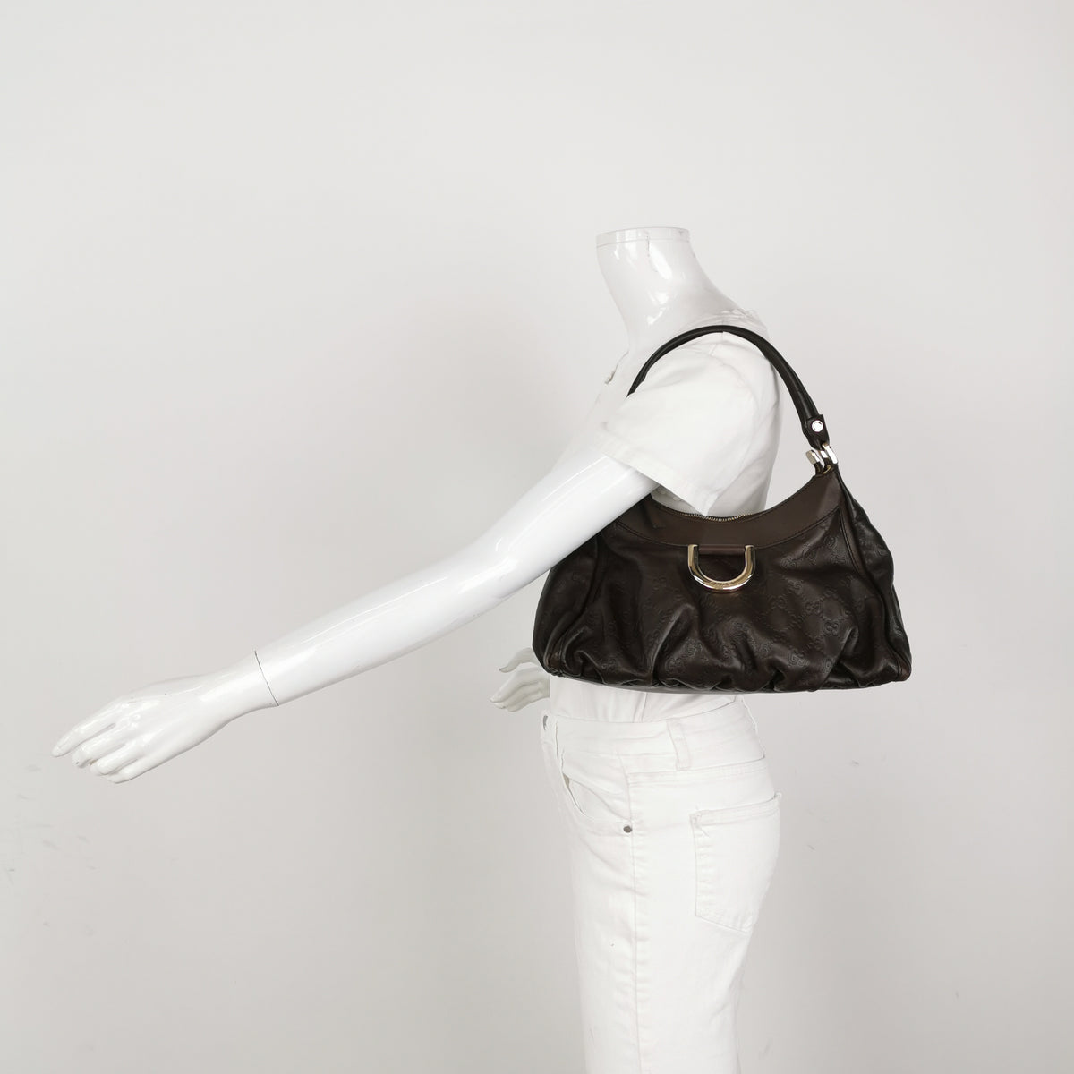 Gucci Abbey D-Ring Hobo Shoulder Bag Dark Brown