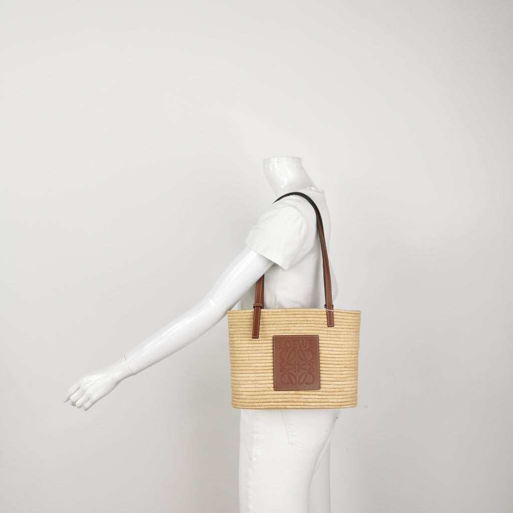Loewe Raffia Small Square Basket Tote