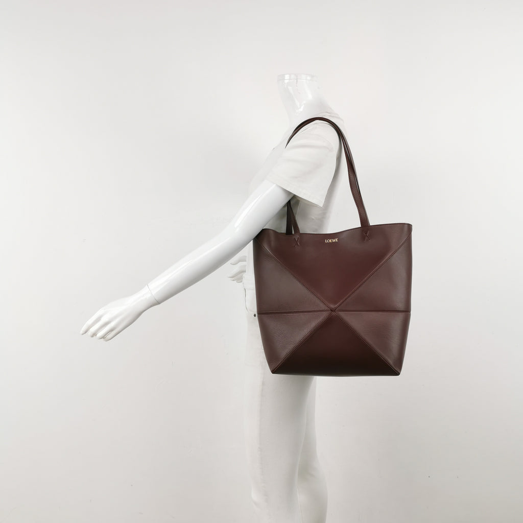 Loewe Puzzle Fold Tote Medium Dark Burgundy