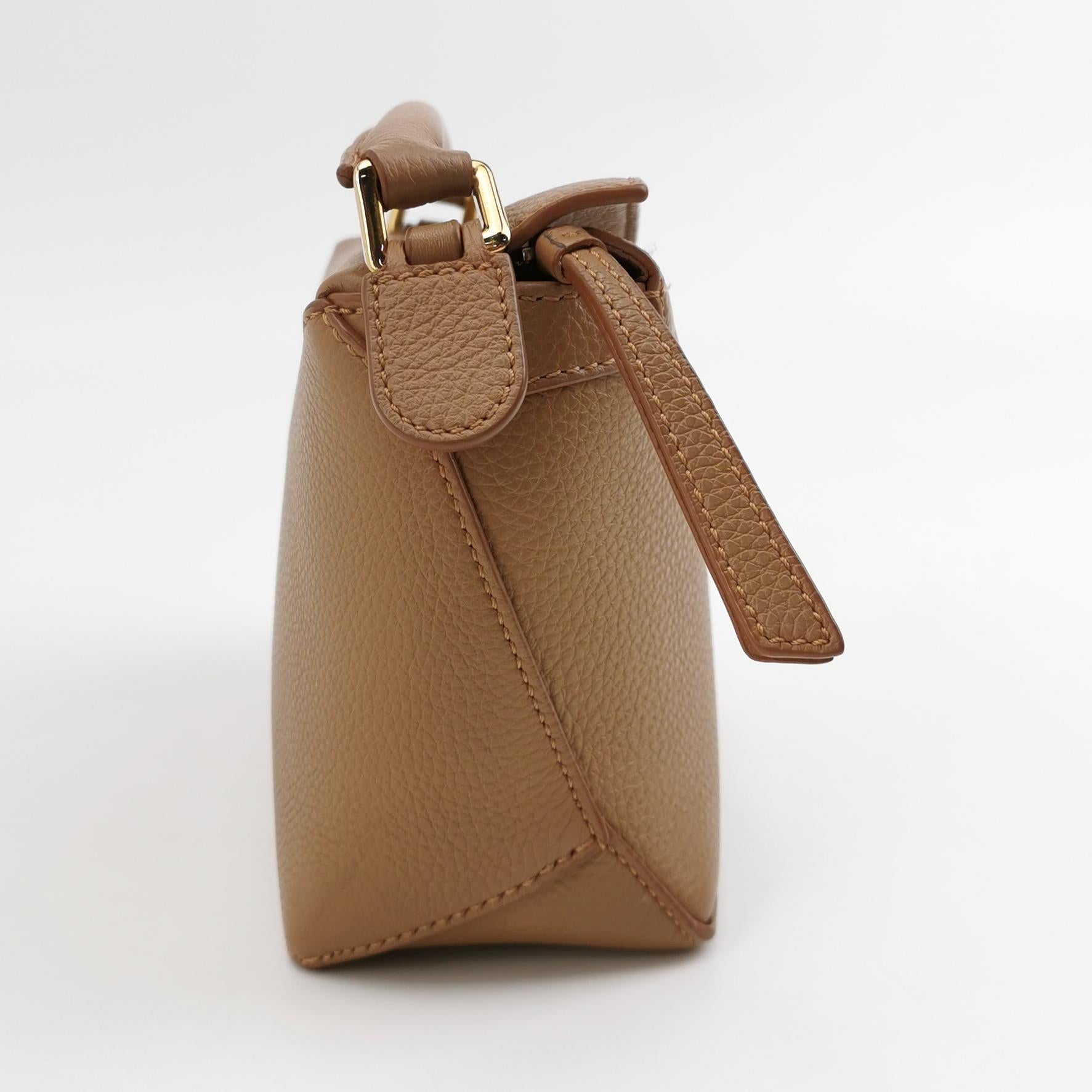 Loewe Puzzle Edge Mini Grained Calfskin Toffee