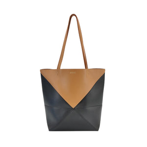 Loewe Puzzle Fold Tote Medium Bicolor Tan Black