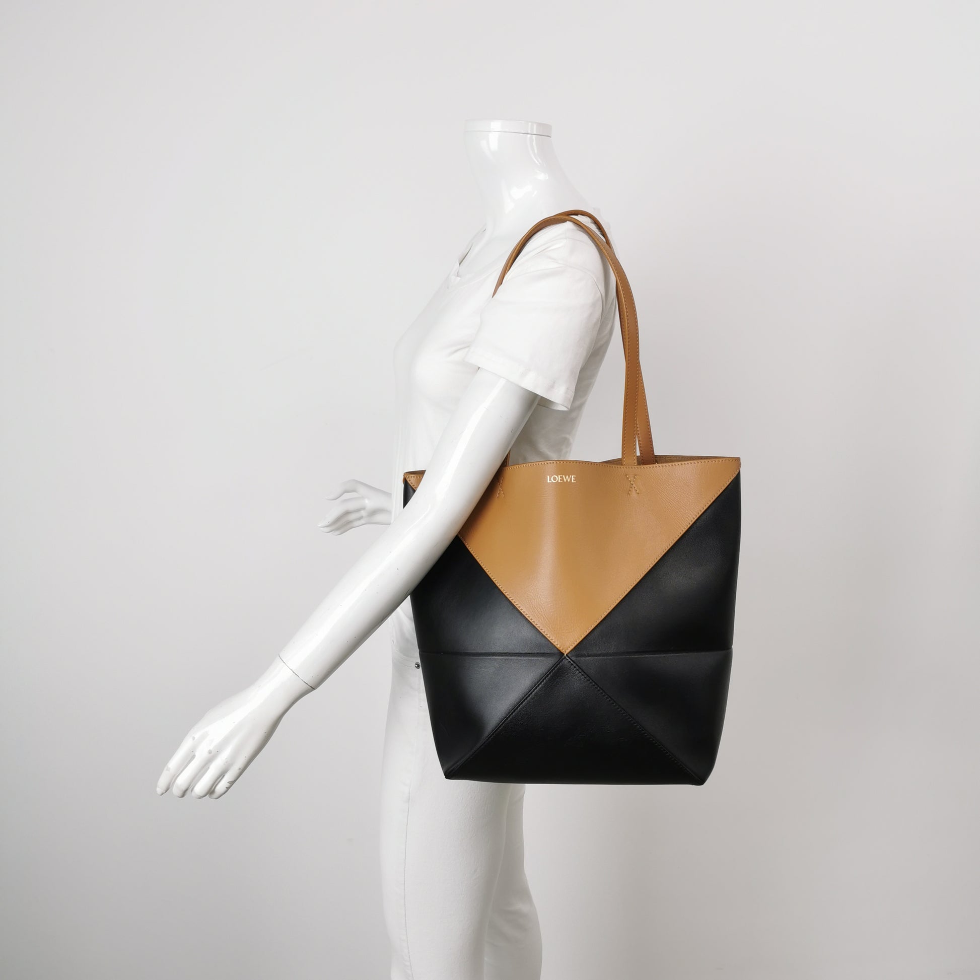 Loewe Puzzle Fold Tote Medium Bicolor Tan Black