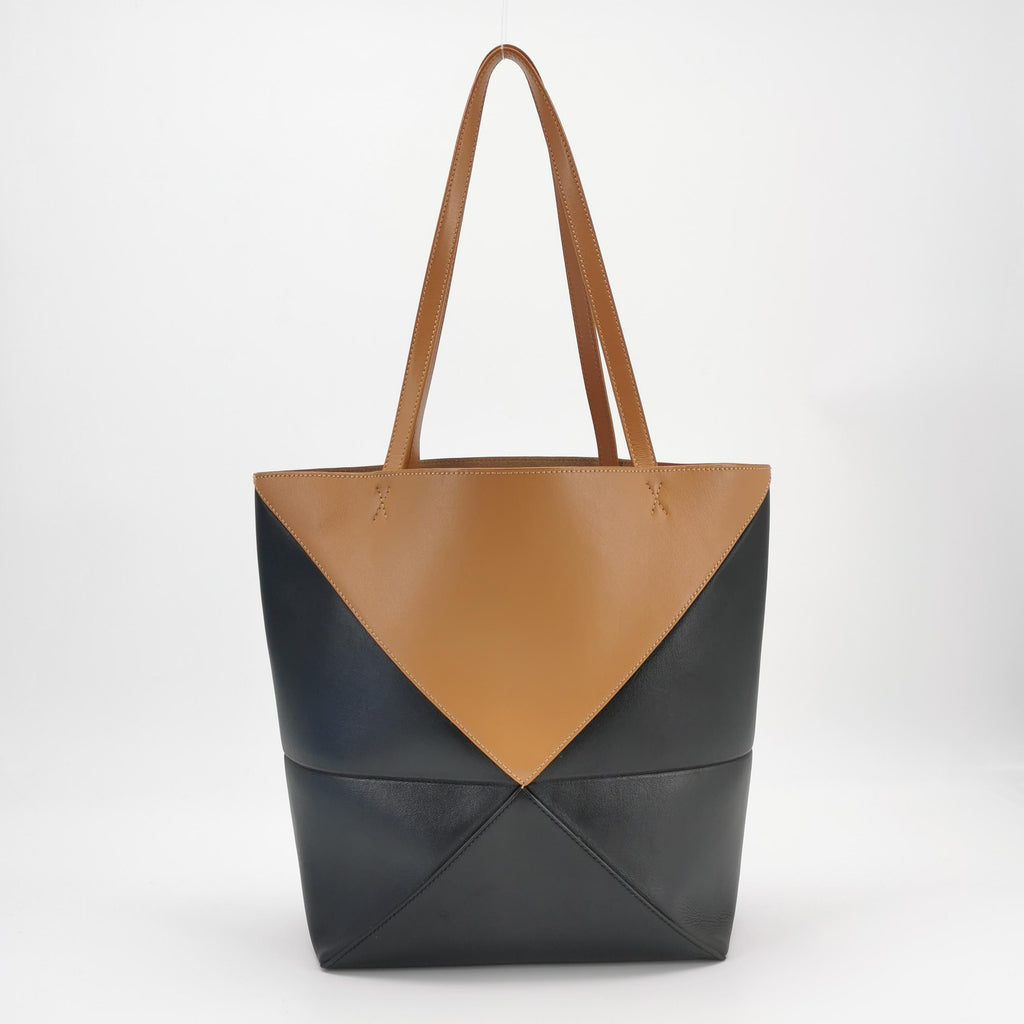 Loewe Puzzle Fold Tote Medium Bicolor Tan Black