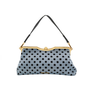 Miu Miu Blue Black Knit Fabric Polkadot Metal Frame Shoulder