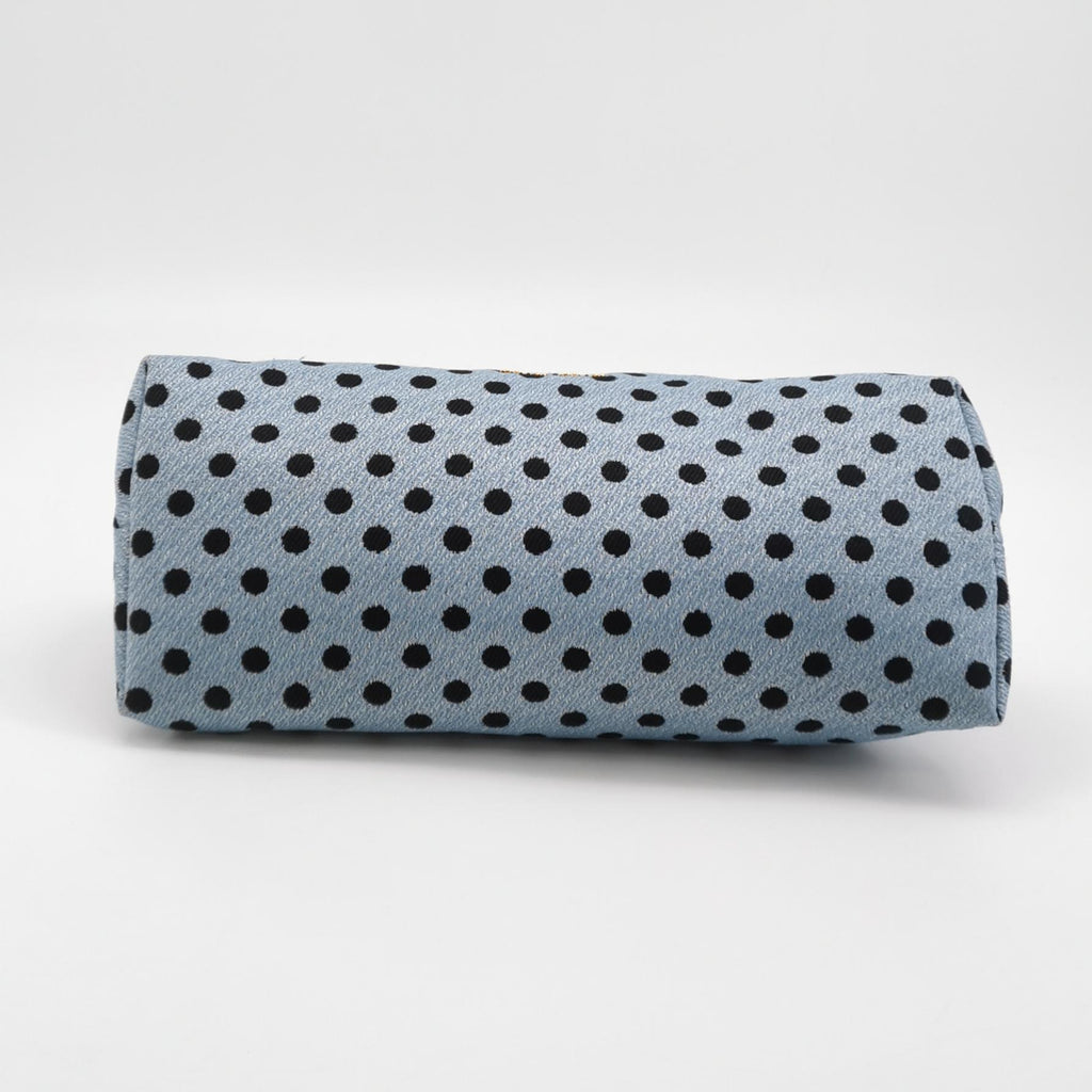 Miu Miu Blue Black Knit Fabric Polkadot Metal Frame Shoulder