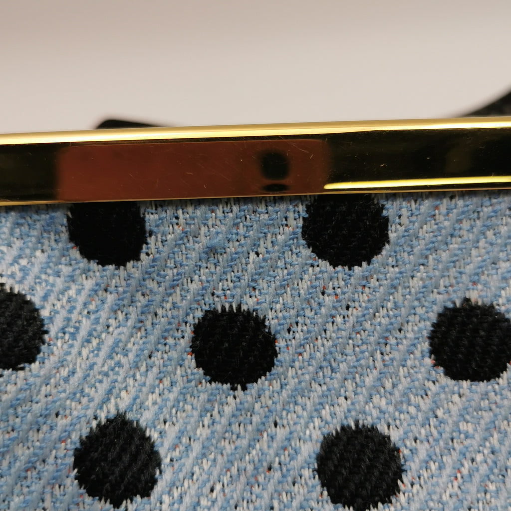 Miu Miu Blue Black Knit Fabric Polkadot Metal Frame Shoulder
