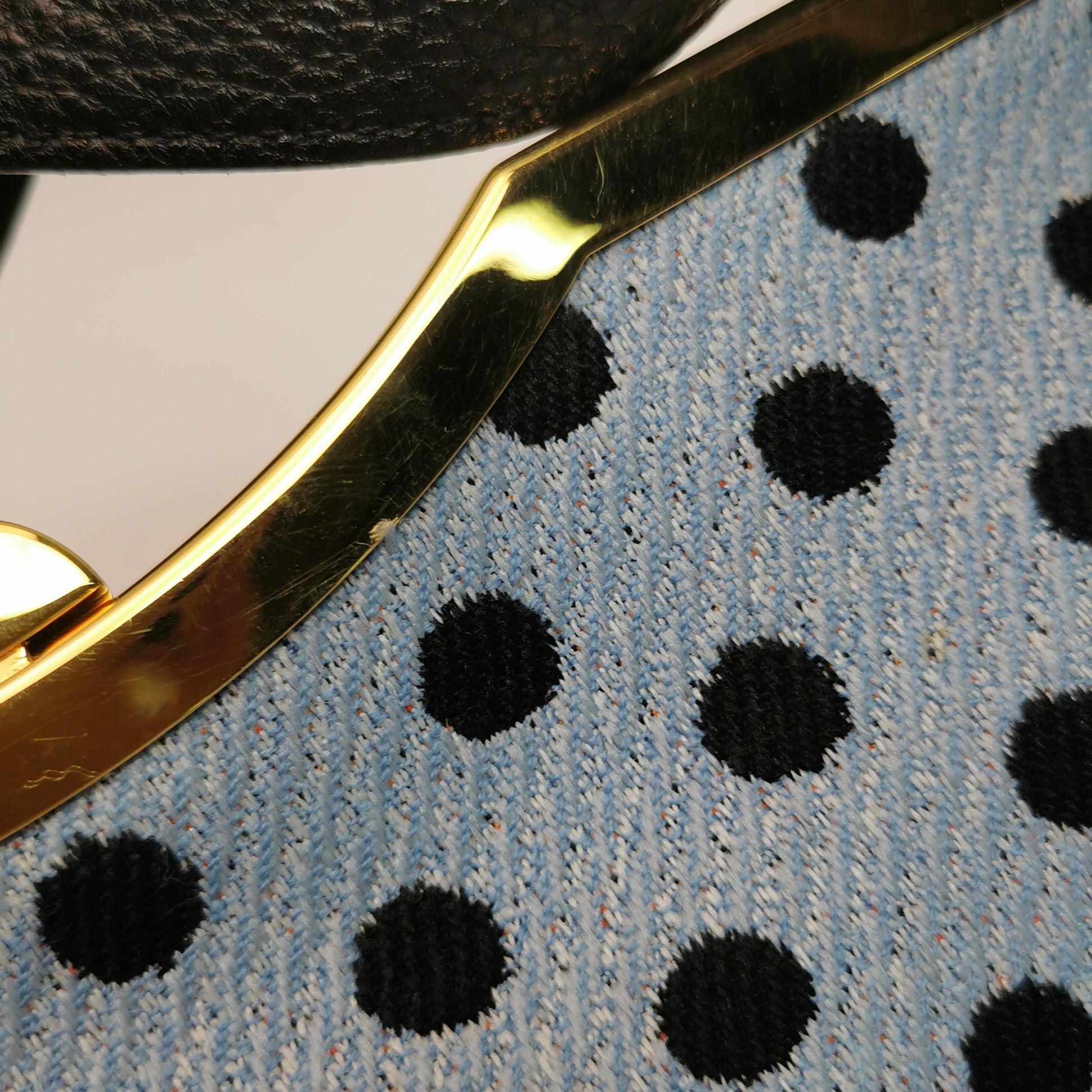 Miu Miu Blue Black Knit Fabric Polkadot Metal Frame Shoulder