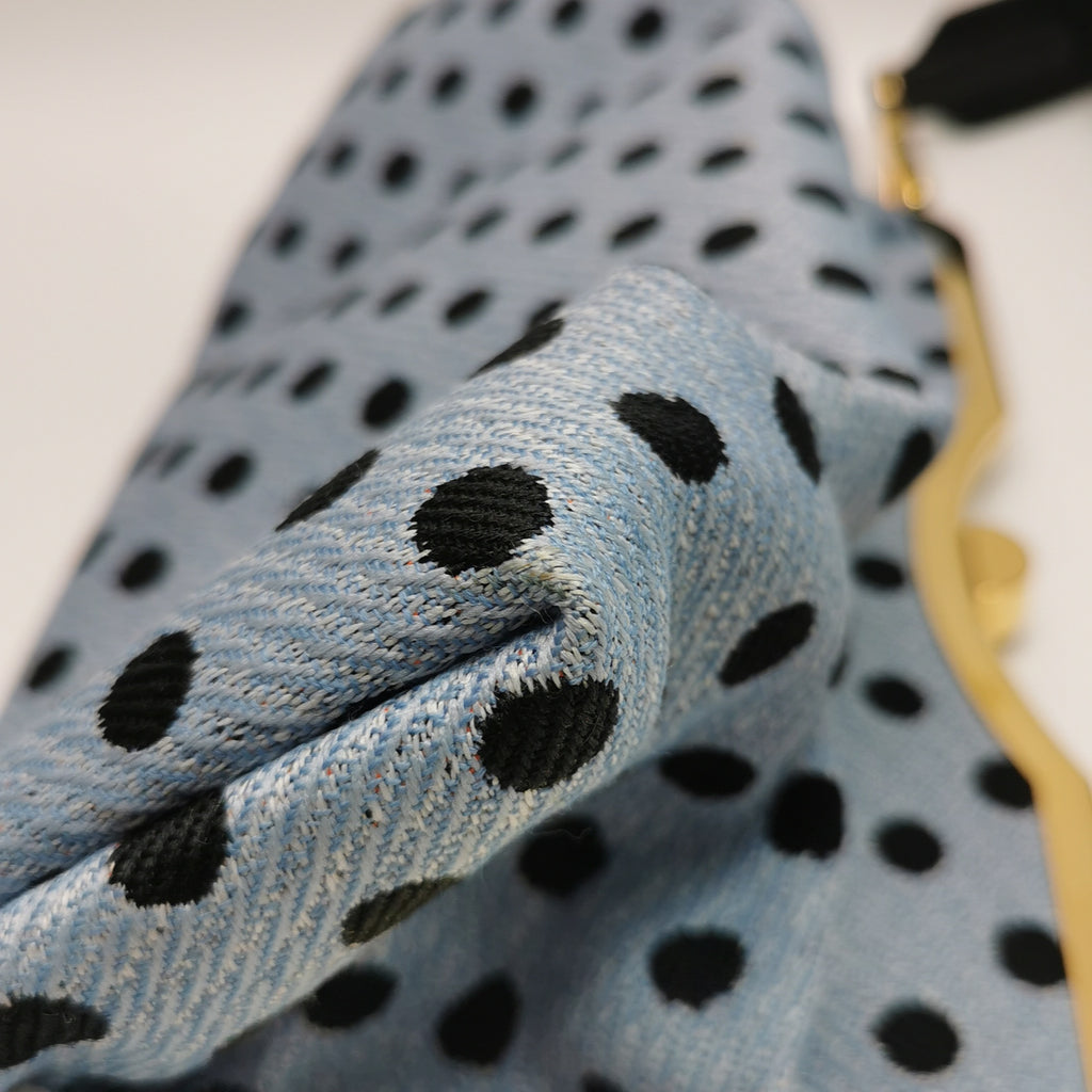 Miu Miu Blue Black Knit Fabric Polkadot Metal Frame Shoulder