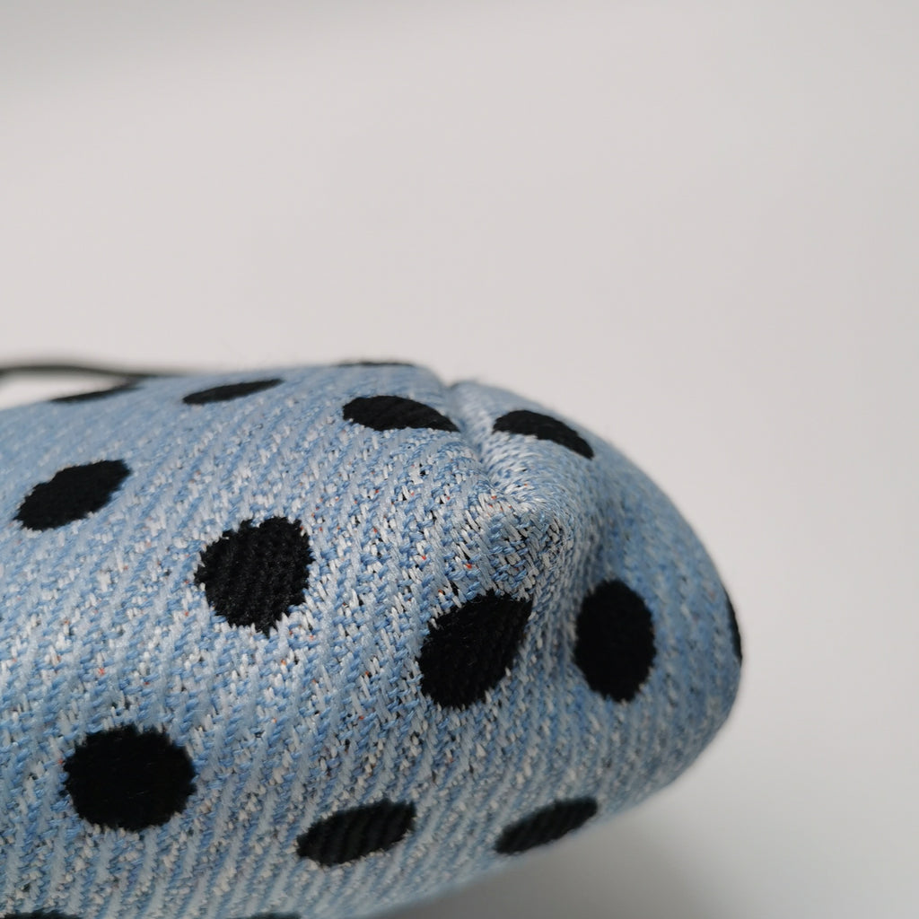 Miu Miu Blue Black Knit Fabric Polkadot Metal Frame Shoulder