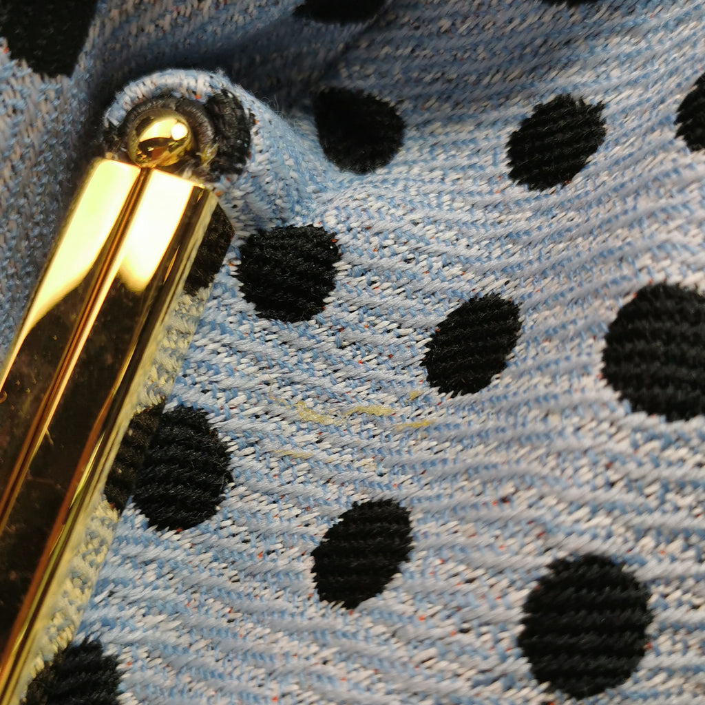 Miu Miu Blue Black Knit Fabric Polkadot Metal Frame Shoulder