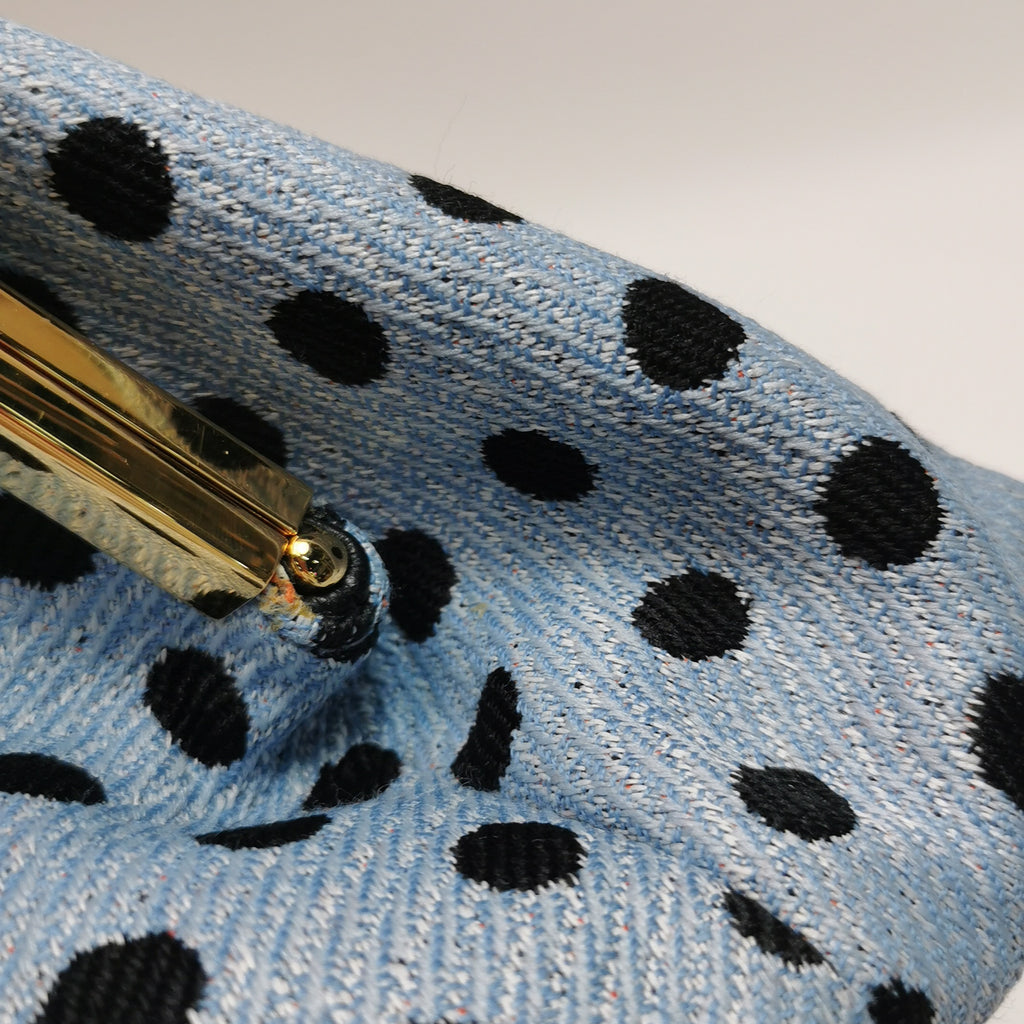 Miu Miu Blue Black Knit Fabric Polkadot Metal Frame Shoulder