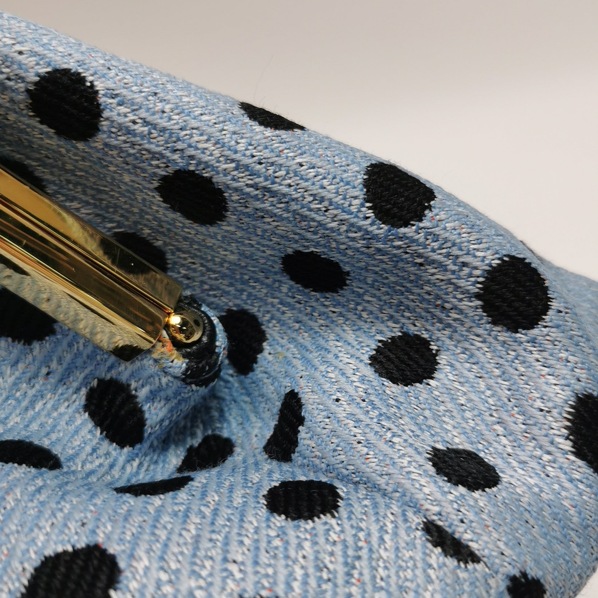 Miu Miu Blue Black Knit Fabric Polkadot Metal Frame Shoulder