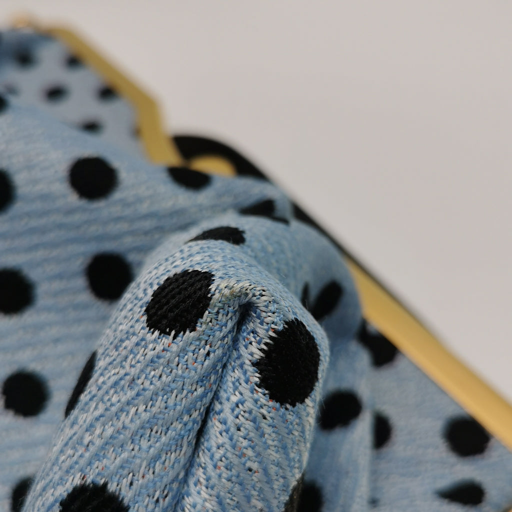 Miu Miu Blue Black Knit Fabric Polkadot Metal Frame Shoulder