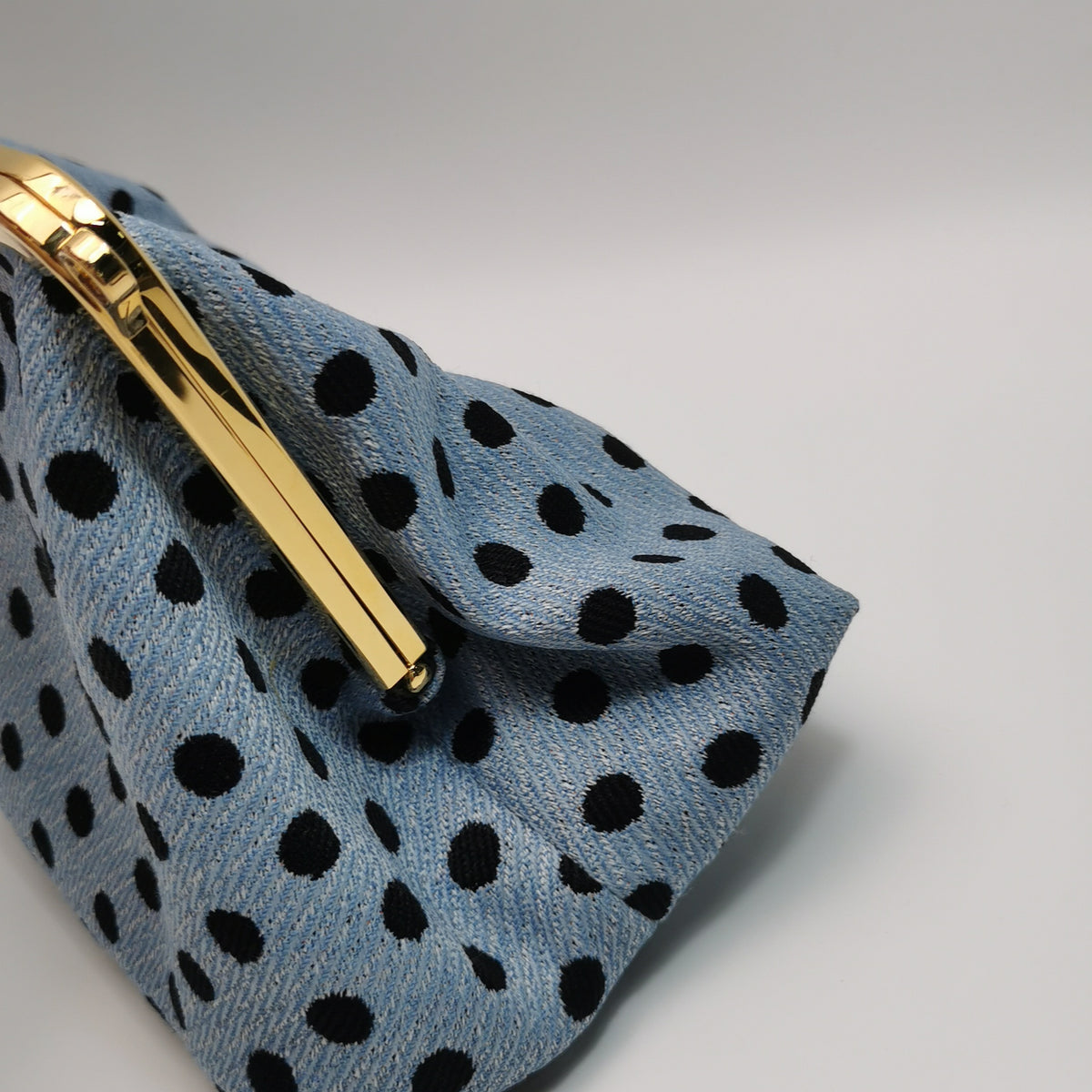 Miu Miu Blue Black Knit Fabric Polkadot Metal Frame Shoulder