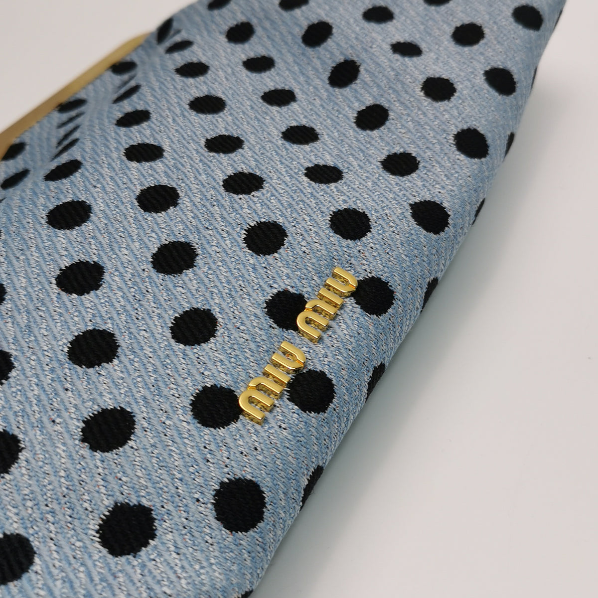 Miu Miu Blue Black Knit Fabric Polkadot Metal Frame Shoulder