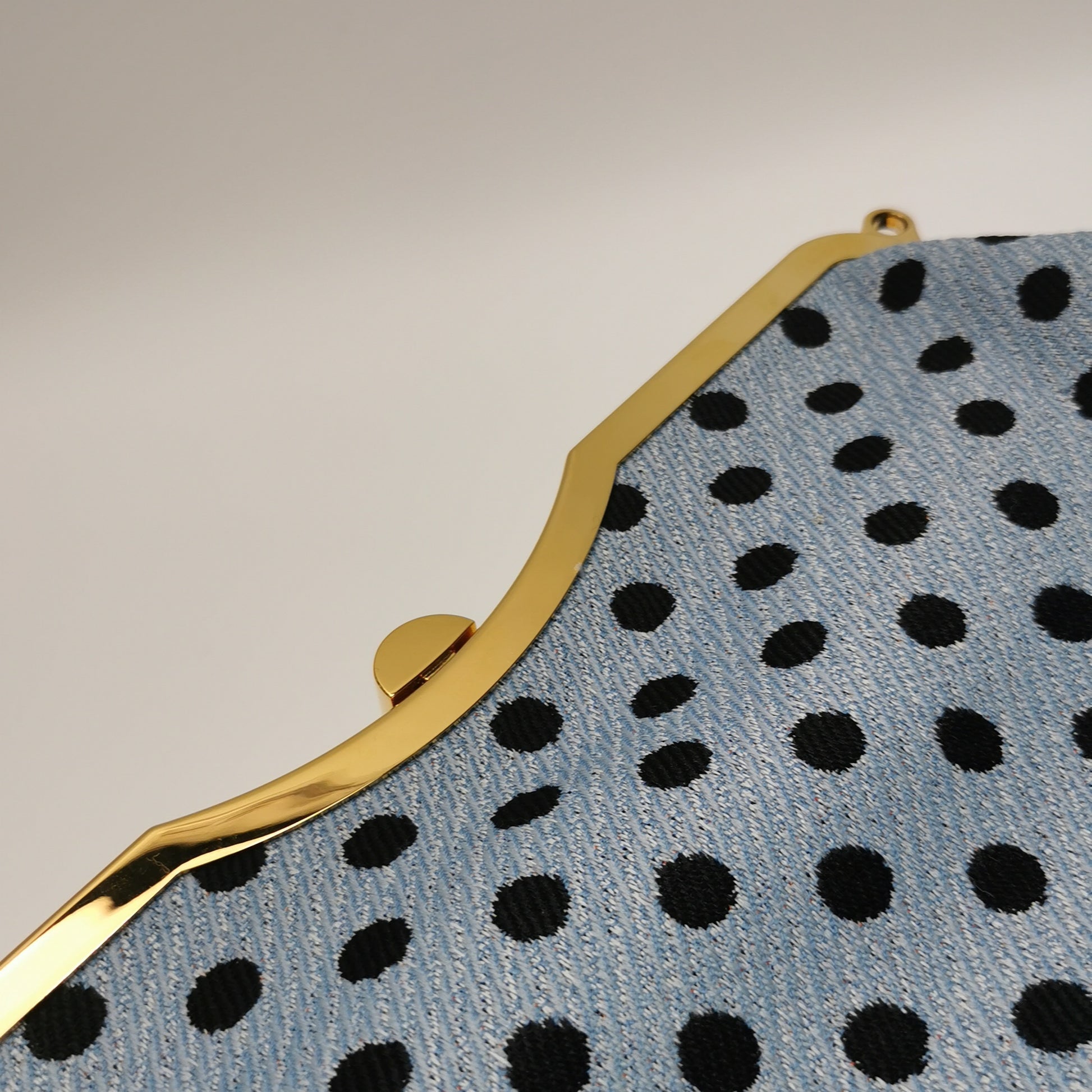 Miu Miu Blue Black Knit Fabric Polkadot Metal Frame Shoulder