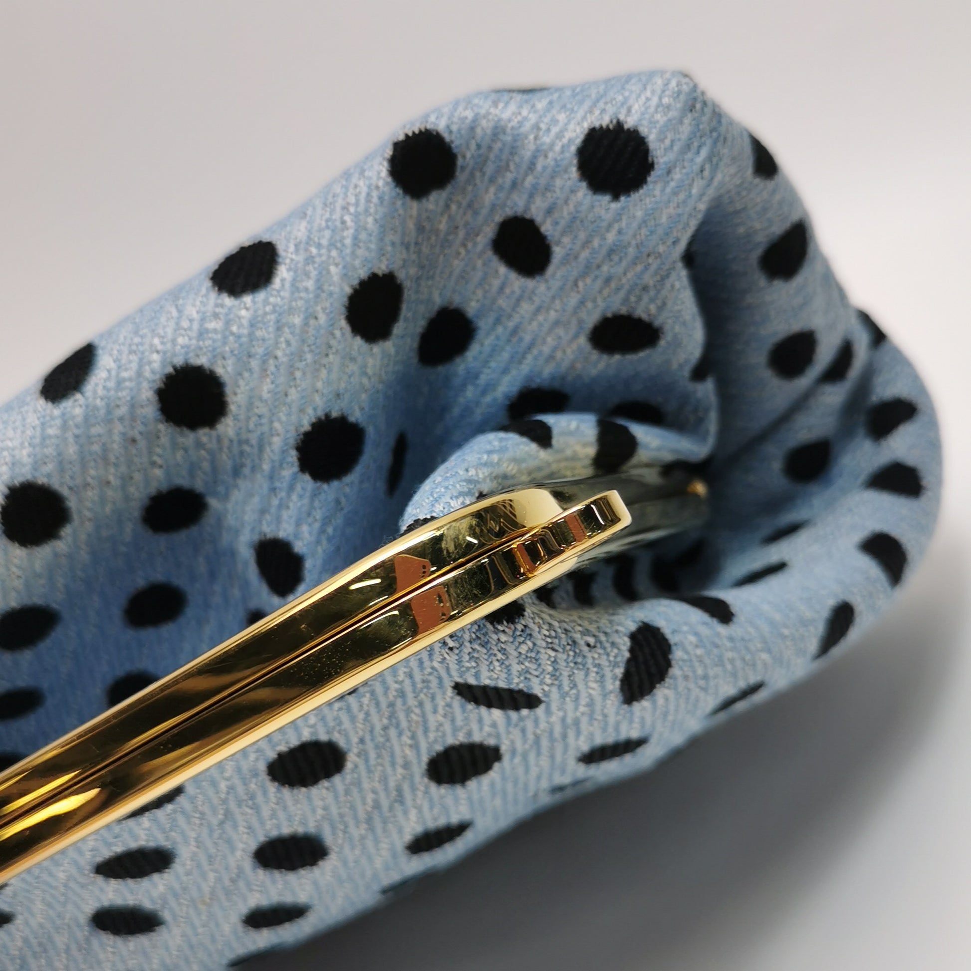 Miu Miu Blue Black Knit Fabric Polkadot Metal Frame Shoulder