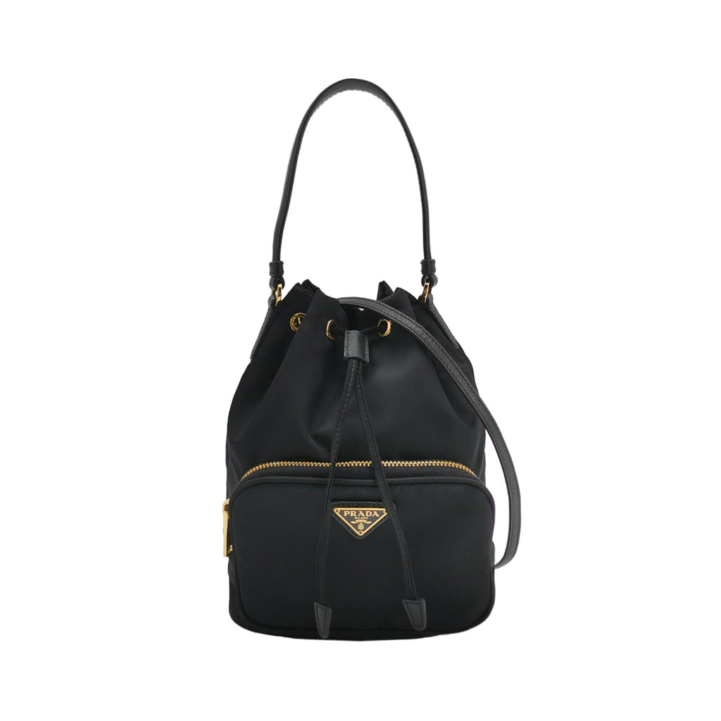 Prada Duet Drawstring Nylon Crossbody Black