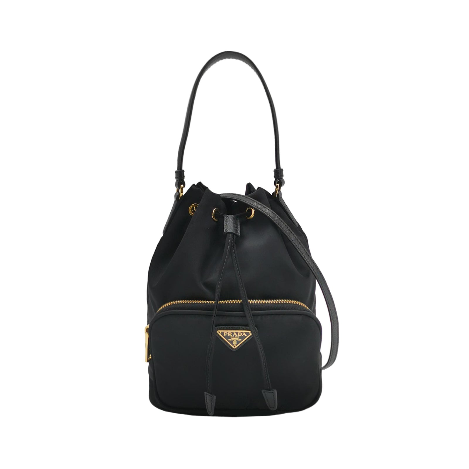 Prada Duet Drawstring Nylon Crossbody Black
