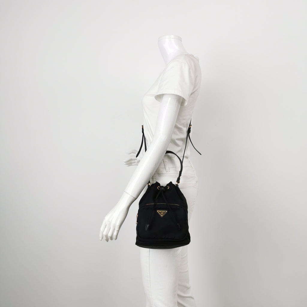 Prada Duet Drawstring Nylon Crossbody Black