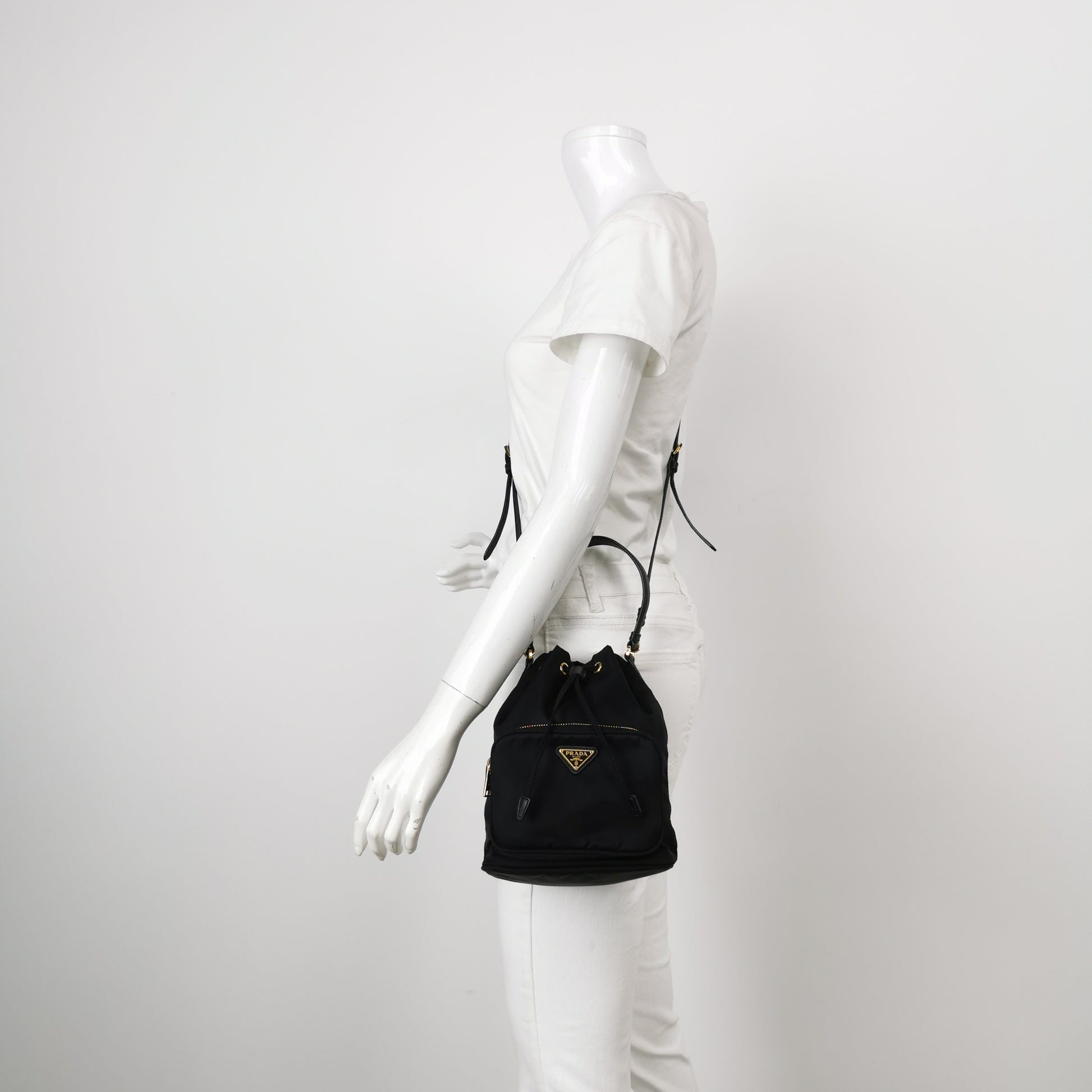 Prada Duet Drawstring Nylon Crossbody Black