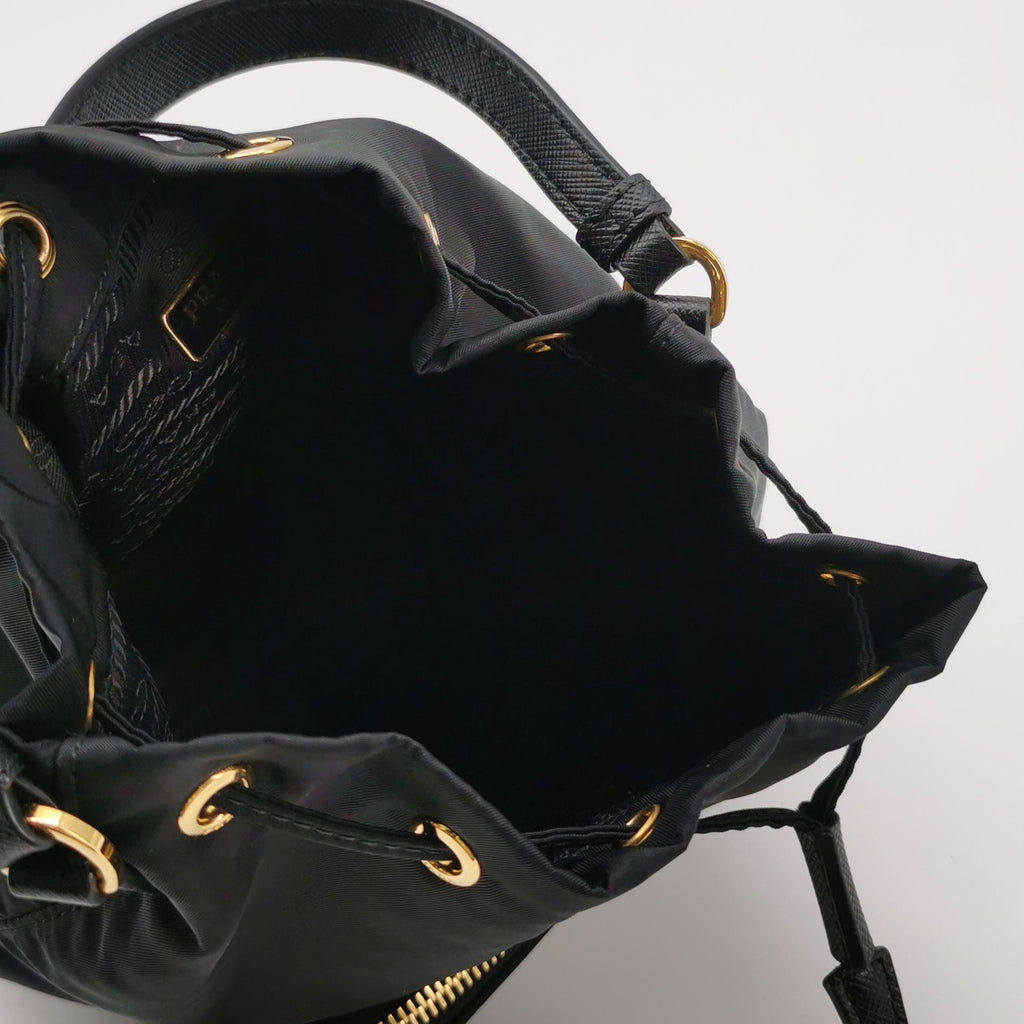 Prada Duet Drawstring Nylon Crossbody Black