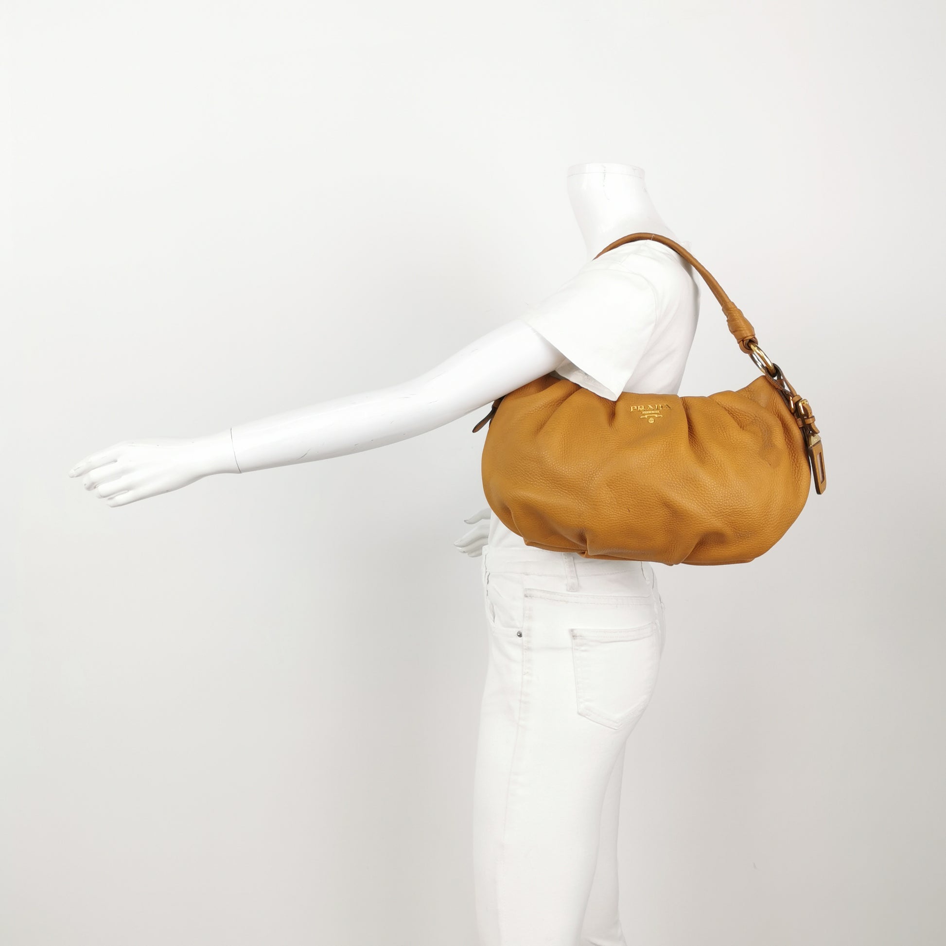 Prada Ruched Hobo Shoulder Bag