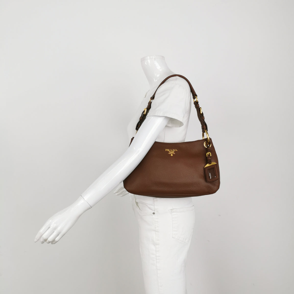 Prada Vitello Daino Shoulder Bag Brown