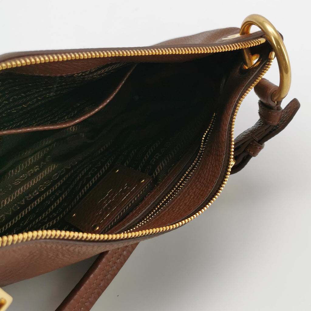 Prada Vitello Daino Shoulder Bag Brown