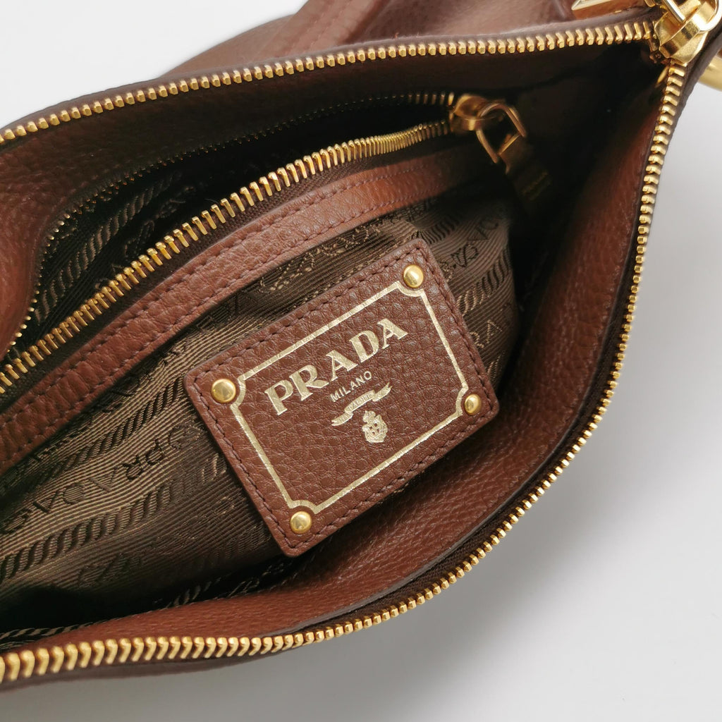 Prada Vitello Daino Shoulder Bag Brown