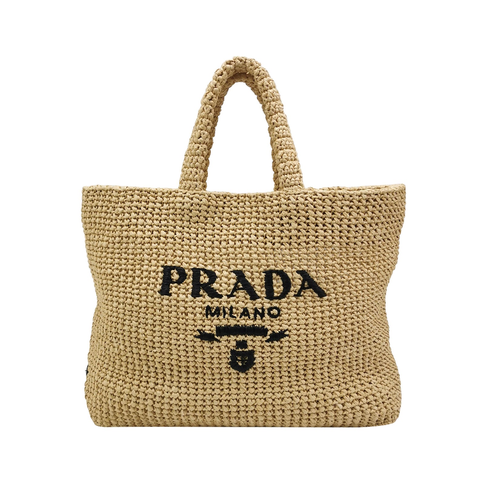Prada Logo Raffia Tote Bag