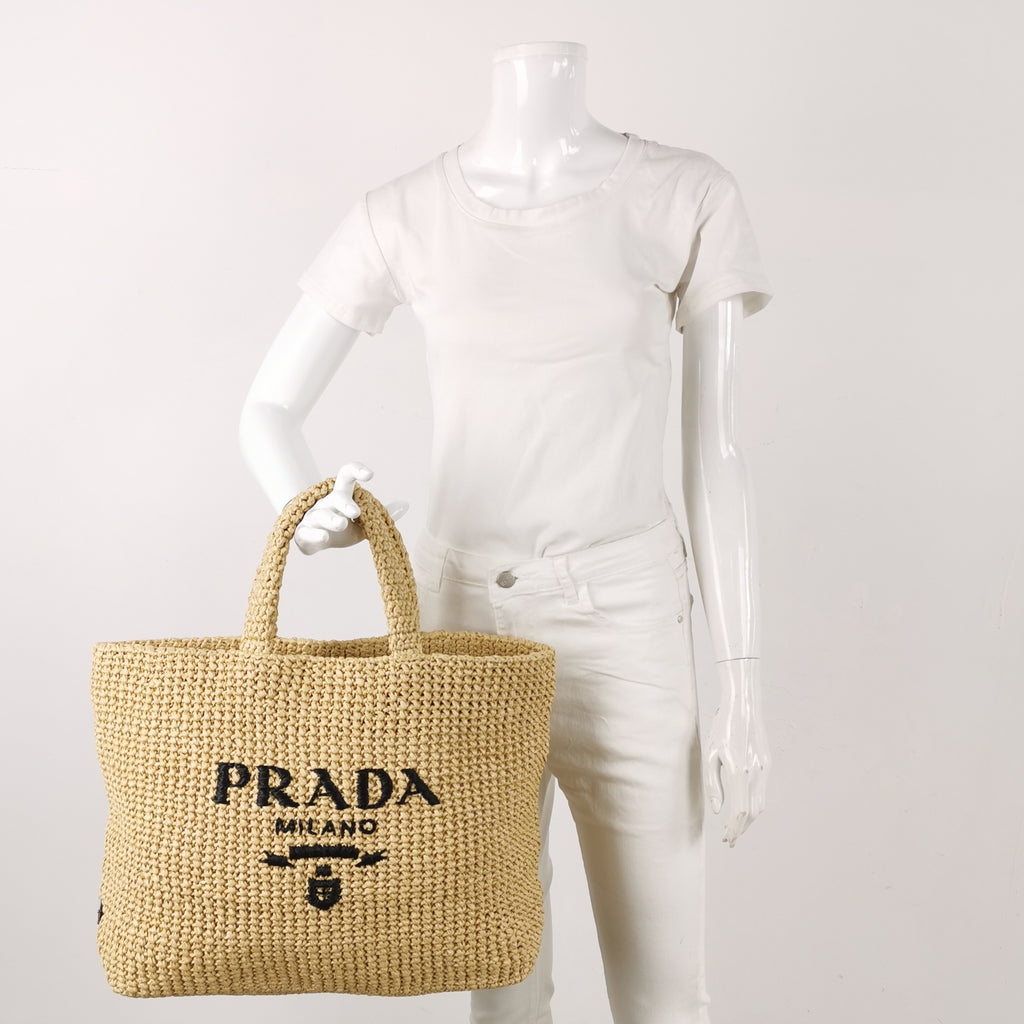 Prada Logo Raffia Tote Bag