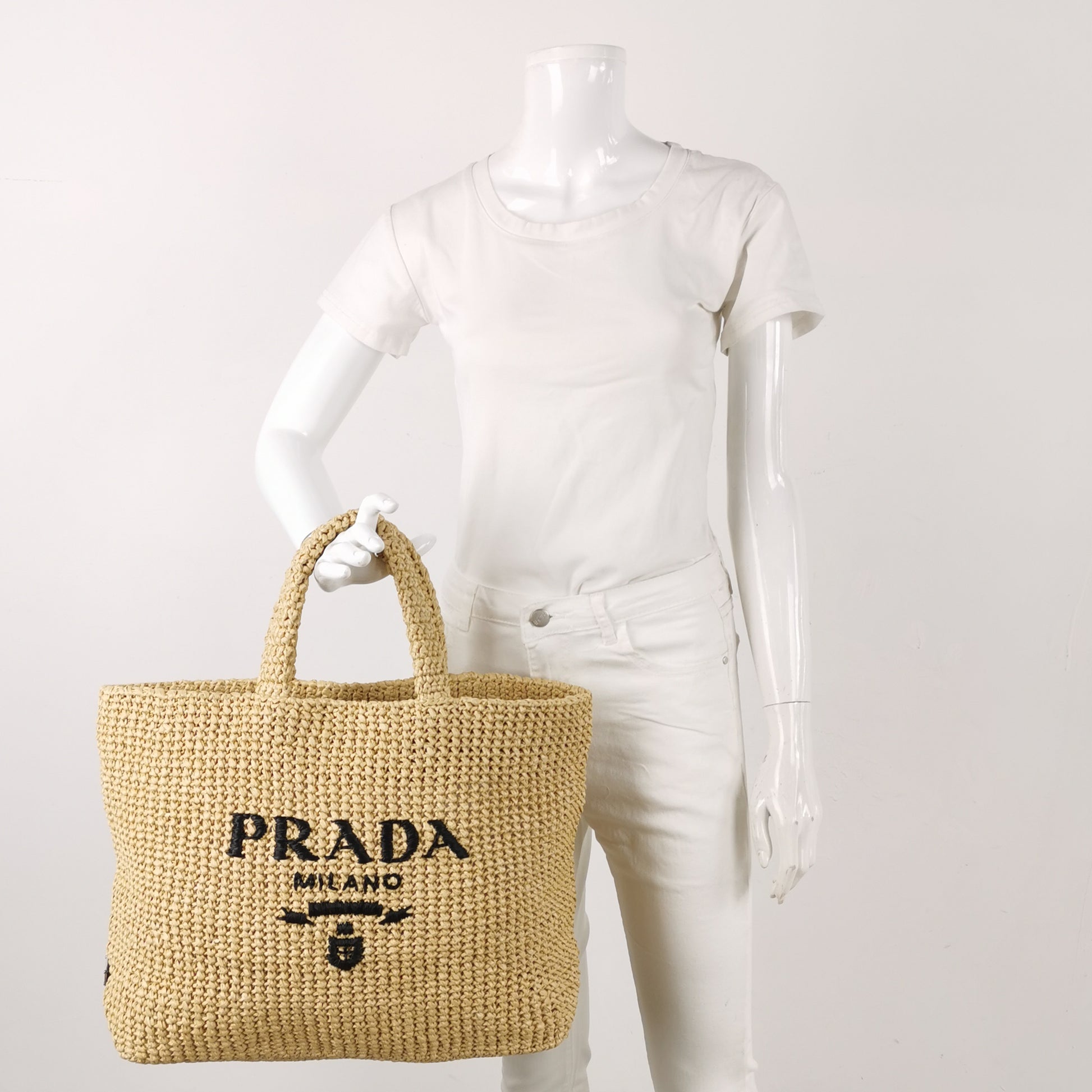 Prada Logo Raffia Tote Bag