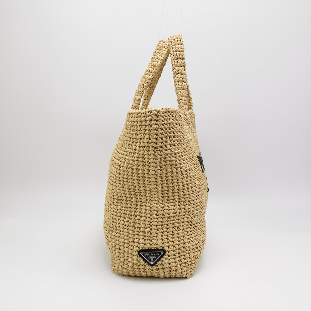 Prada Logo Raffia Tote Bag