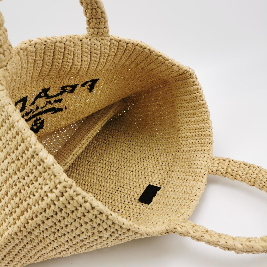 Prada Logo Raffia Tote Bag