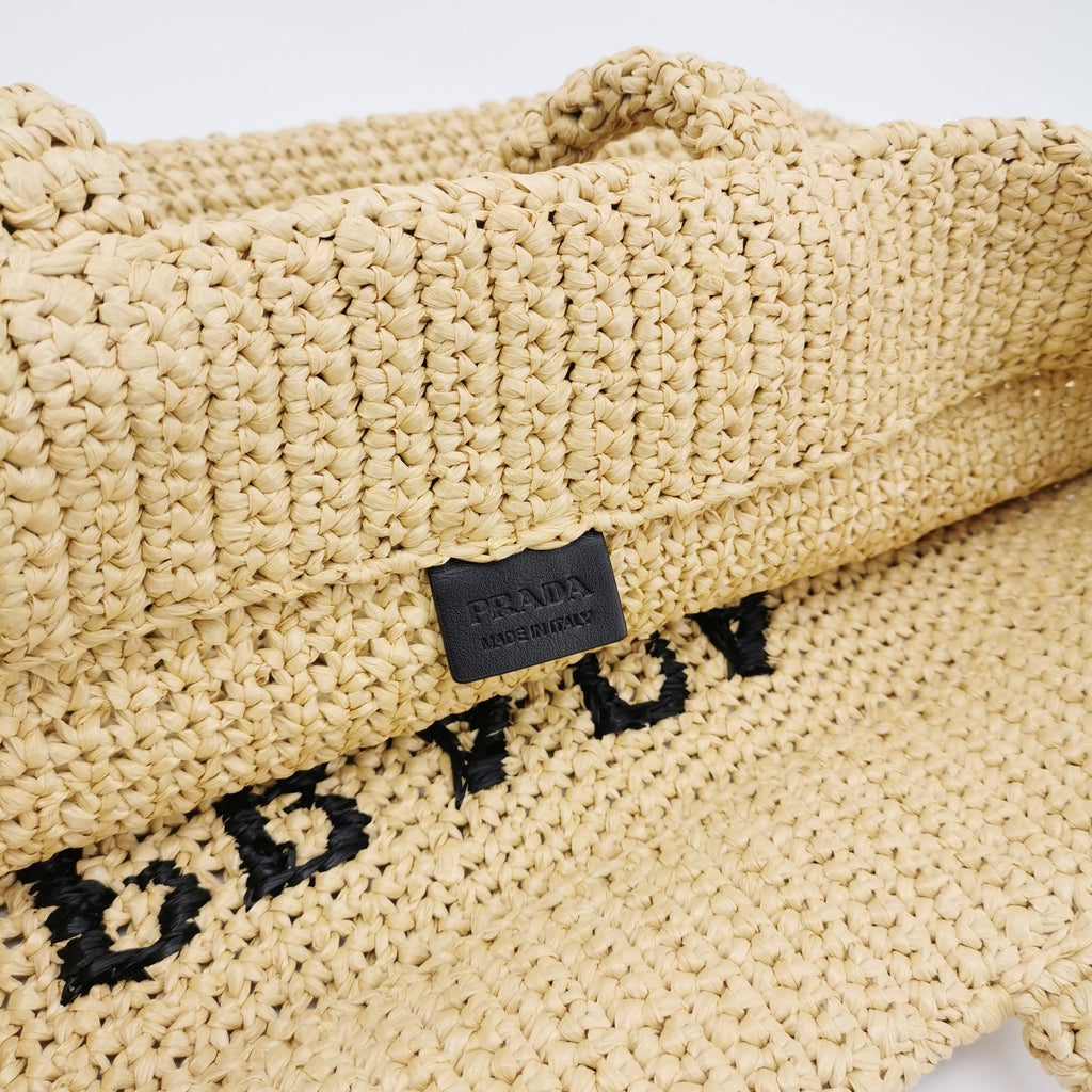 Prada Logo Raffia Tote Bag