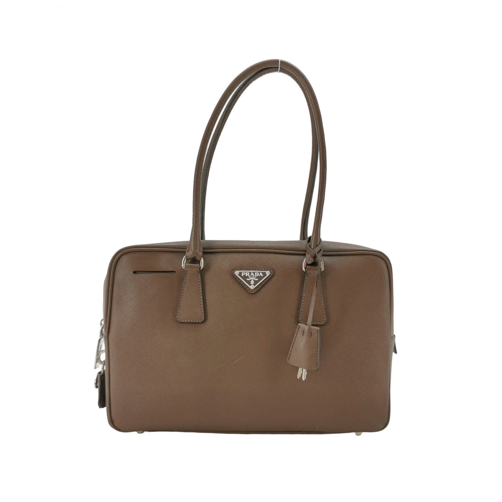 Prada Saffiano Lux Bowler Bag Brown