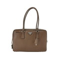 Prada Saffiano Lux Bowler Bag Brown