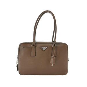 Prada Saffiano Lux Bowler Bag Brown