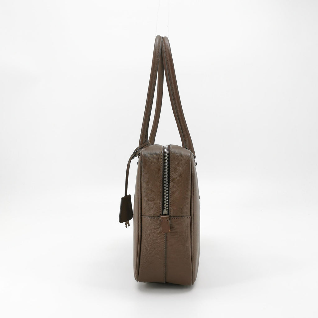 Prada Saffiano Lux Bowler Bag Brown