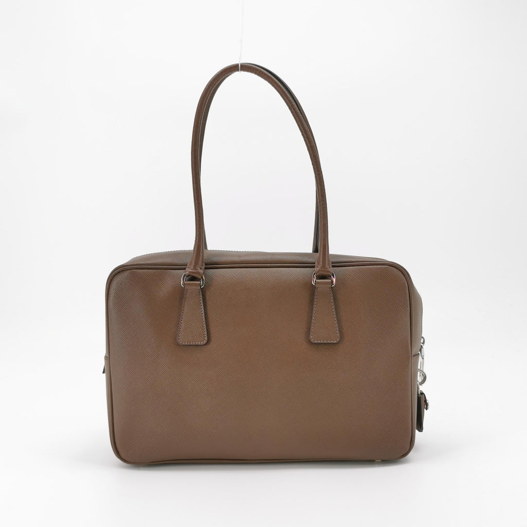 Prada Saffiano Lux Bowler Bag Brown