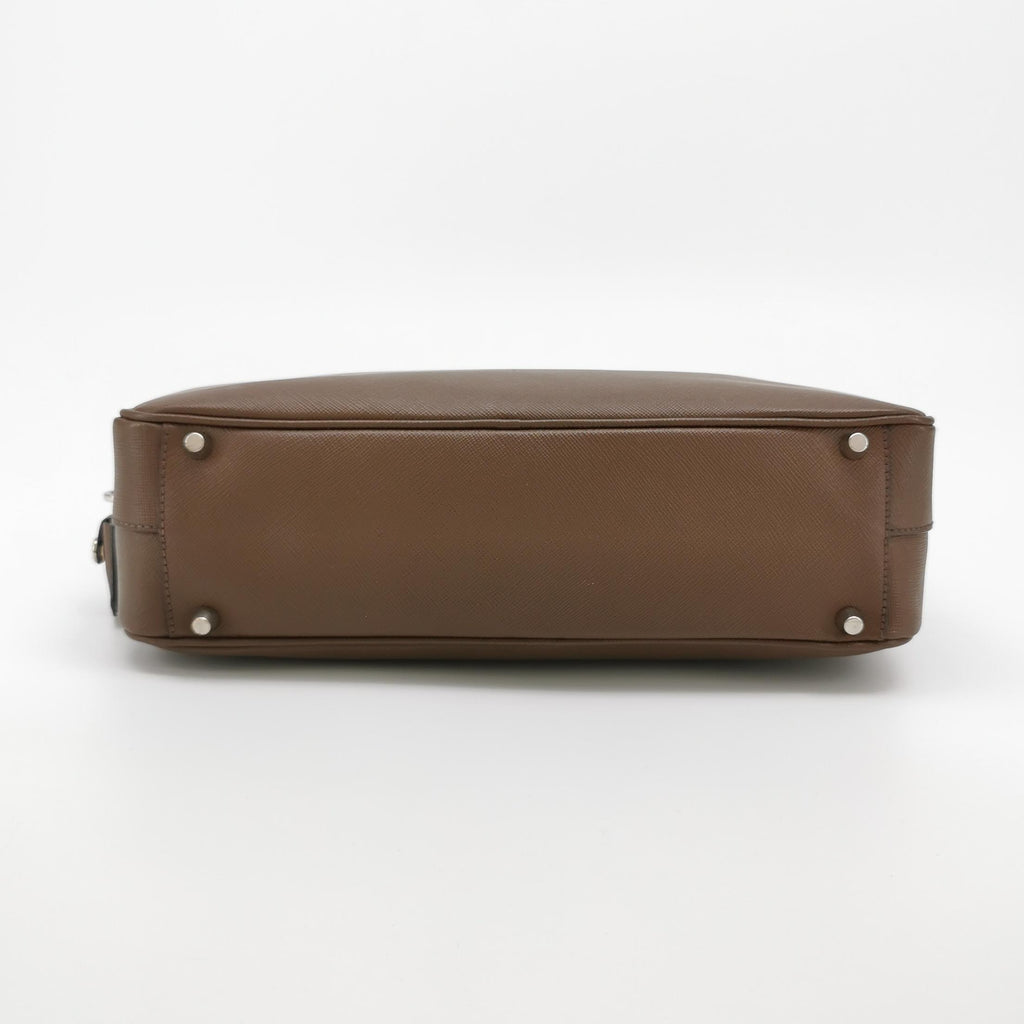Prada Saffiano Lux Bowler Bag Brown