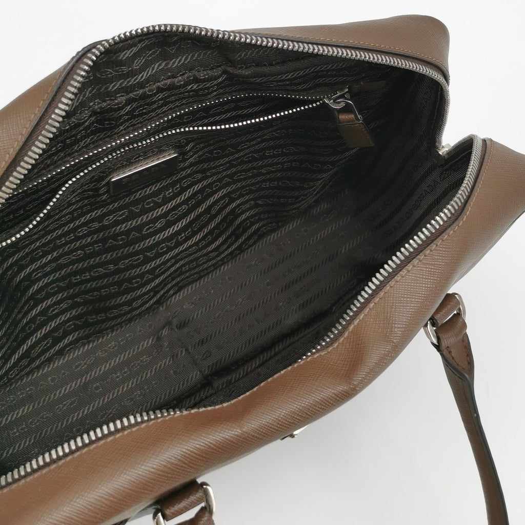 Prada Saffiano Lux Bowler Bag Brown