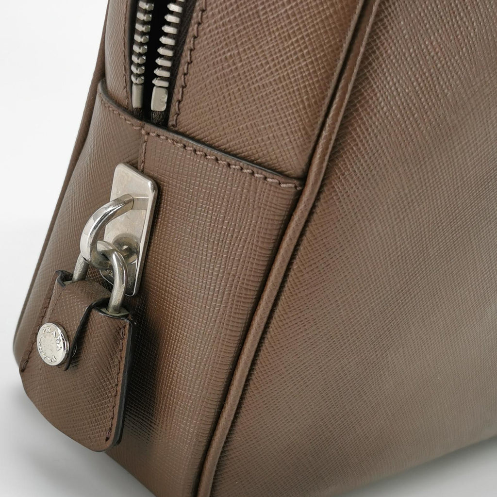 Prada Saffiano Lux Bowler Bag Brown