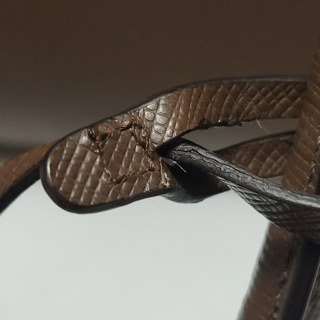 Prada Saffiano Lux Bowler Bag Brown