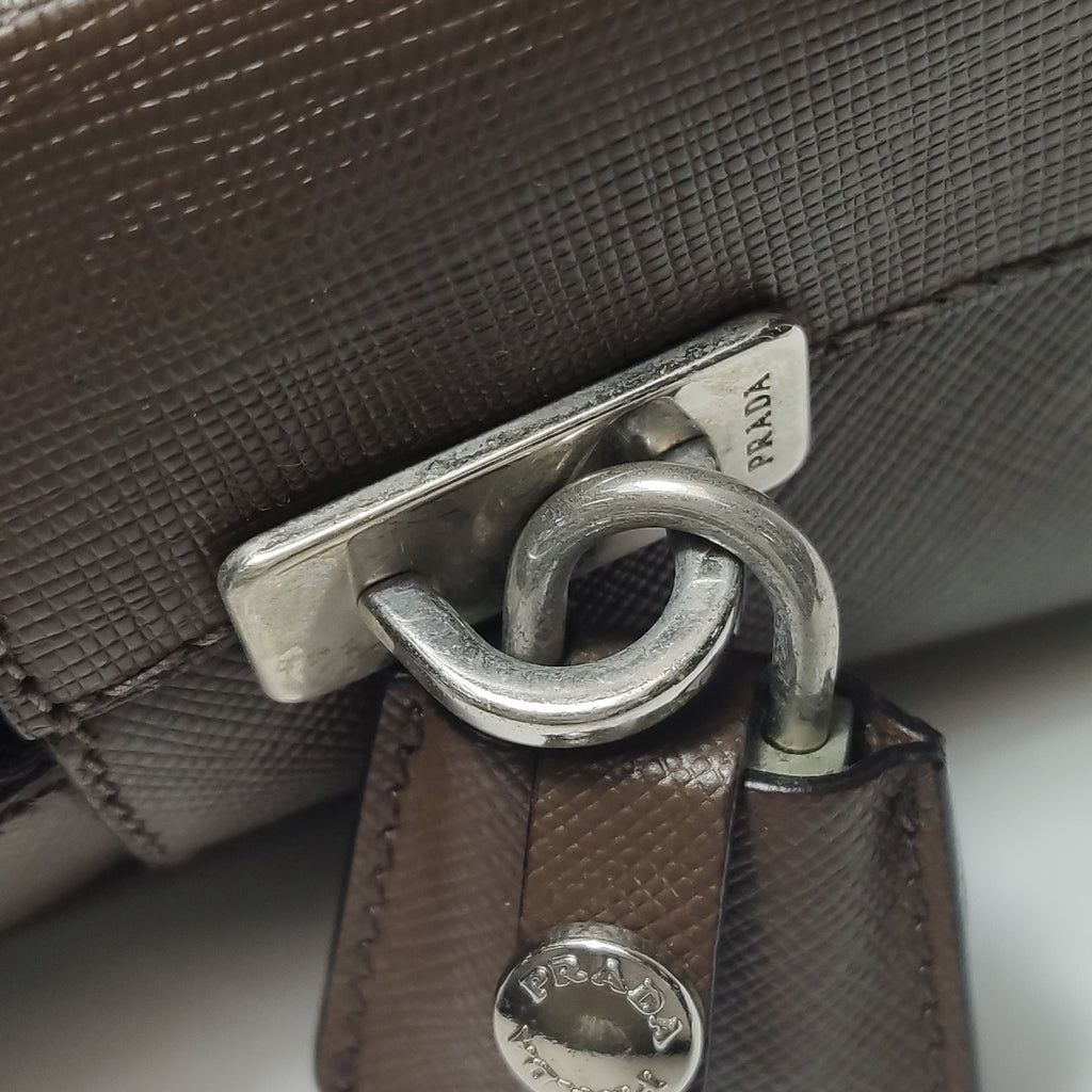 Prada Saffiano Lux Bowler Bag Brown