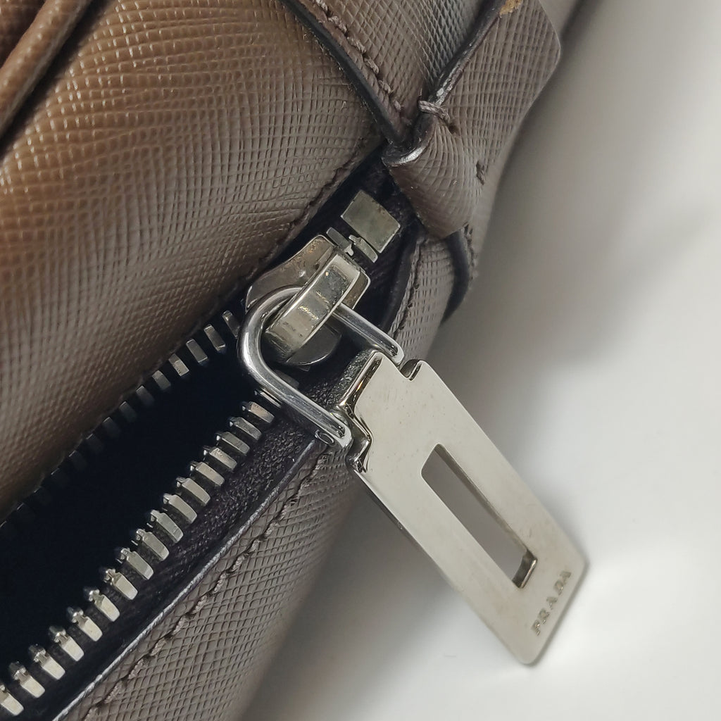Prada Saffiano Lux Bowler Bag Brown